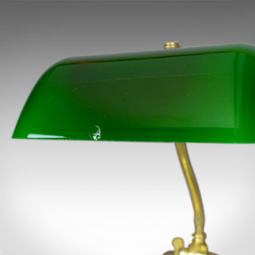 fig 3. Antique Barristers Desk Lamp, Heavy, English, Brass, Glass, Edwardian Circa 1910