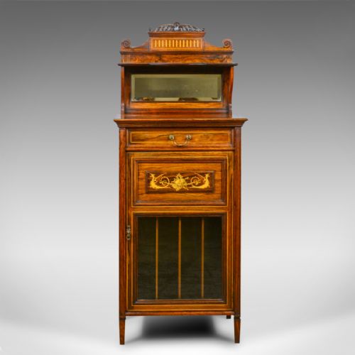 fig 1. Antique Music Cabinet, Rosewood, English, Victorian, Mirror Back, Circa 1880