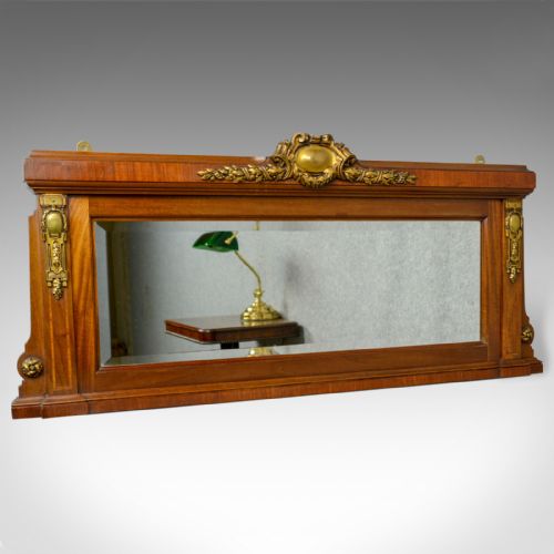 Antique Overmantel Mirror, French, Empire Revival, Wall, Walnut, Ormolu, C.1900