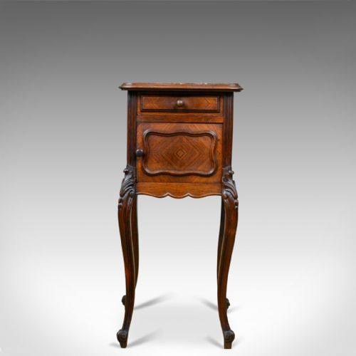fig 1. French Antique Bedside Cabinet, Victorian, Walnut, Marble Top Pot Cupboard c1880