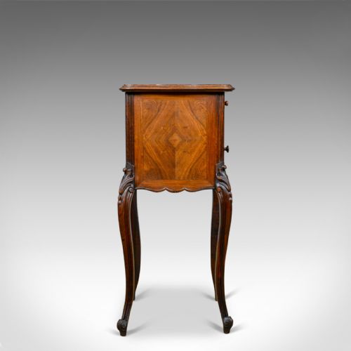 fig 2. French Antique Bedside Cabinet, Victorian, Walnut, Marble Top Pot Cupboard c1880