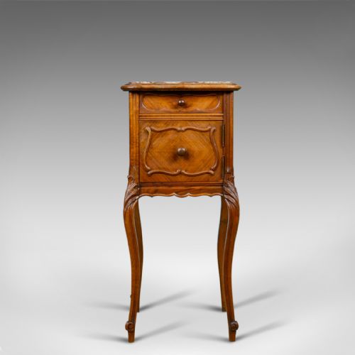 fig 1. Antique French Bedside Cabinet, Victorian, Walnut, Marble, Pot Cupboard, c.1890