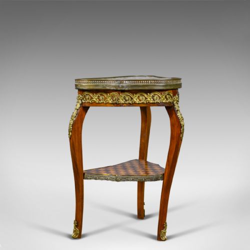 fig 1. French, Antique, Side Table, Two Tier, Birch, Ormolu, Marble Top, circa 1900