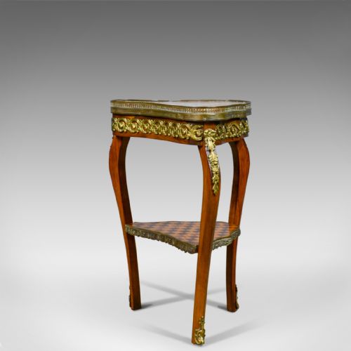 fig 2. French, Antique, Side Table, Two Tier, Birch, Ormolu, Marble Top, circa 1900