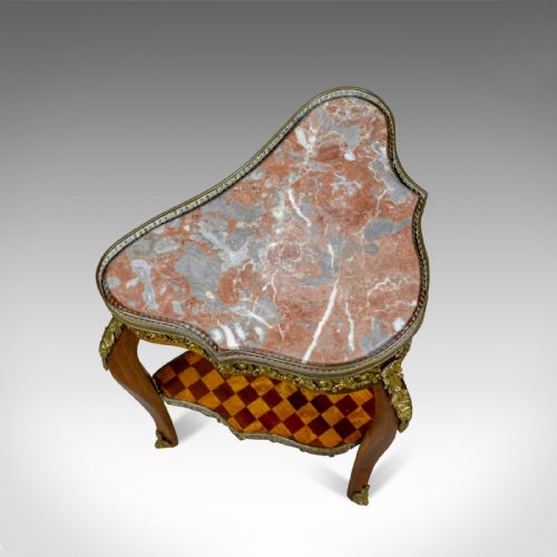 fig 3. French, Antique, Side Table, Two Tier, Birch, Ormolu, Marble Top, circa 1900