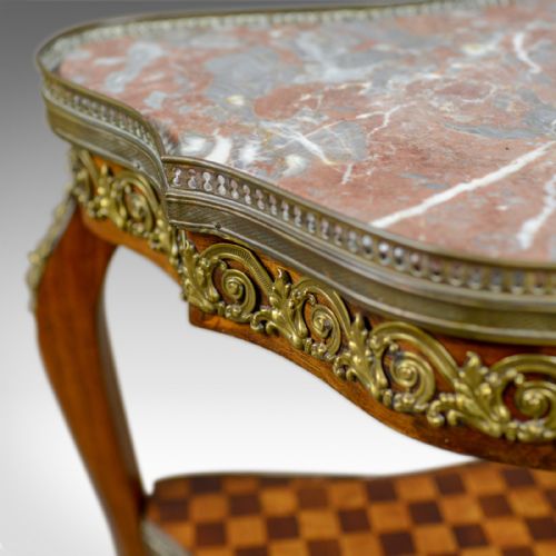 fig 4. French, Antique, Side Table, Two Tier, Birch, Ormolu, Marble Top, circa 1900