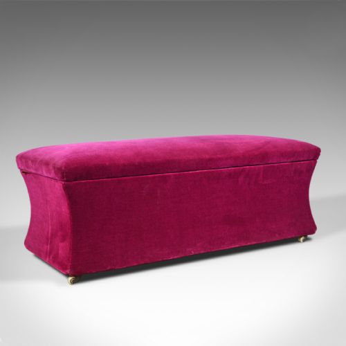 Antique Window Seat, English, Victorian, Upholstered, Ottoman, Circa 1900