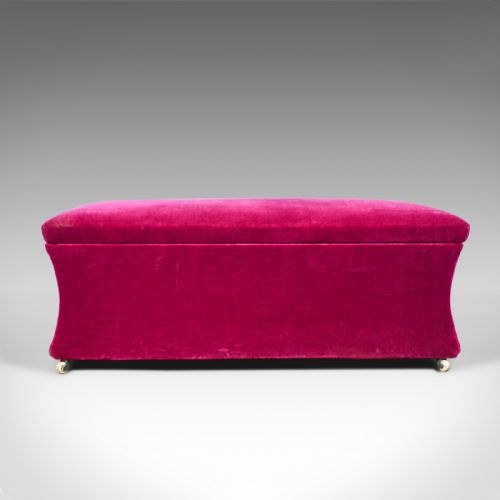 fig 1. Antique Window Seat, English, Victorian, Upholstered, Ottoman, Circa 1900