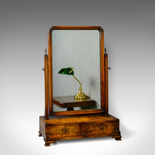 Antique Dressing Table Mirror, Burr Walnut Georgian Revival Vanity, Toilet C1910