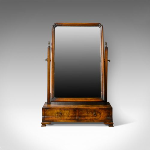fig 1. Antique Dressing Table Mirror, Burr Walnut Georgian Revival Vanity, Toilet c1910