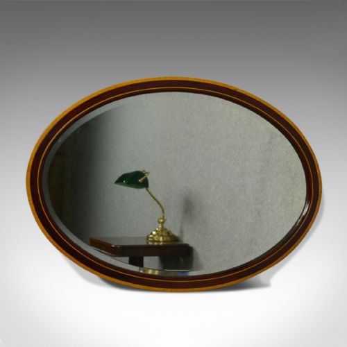 Antique Wall Mirror, English, Edwardian, Ovular, Walnut, Birch, Circa 1910