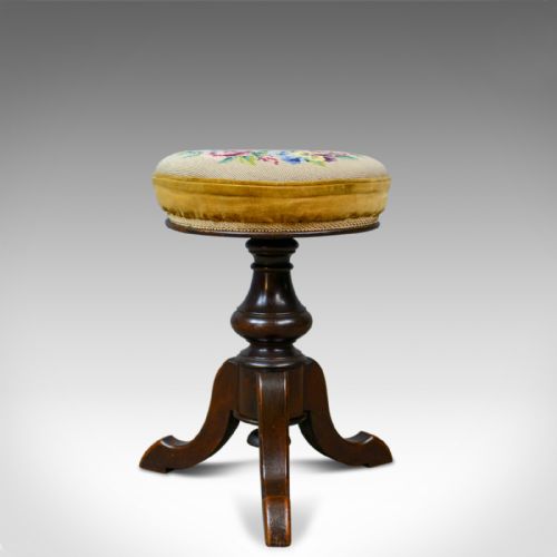 Adjustable Antique Piano Stool, English, Victorian, Walnut, Music, Circa 1880