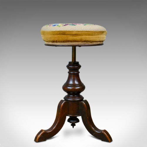 fig 3. Adjustable Antique Piano Stool, English, Victorian, Walnut, Music, Circa 1880