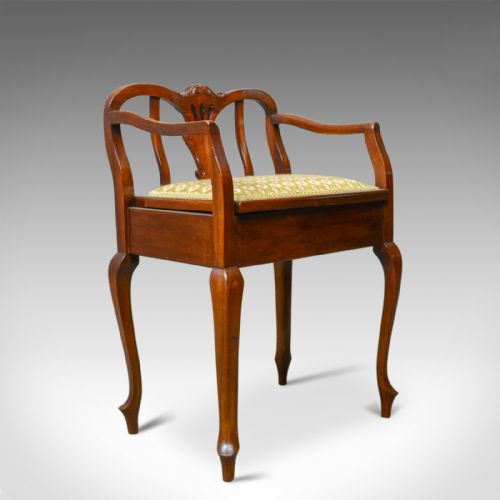 Antique Music Stool, English, Edwardian, Mahogany, Piano Seat, Needlepoint C1910
