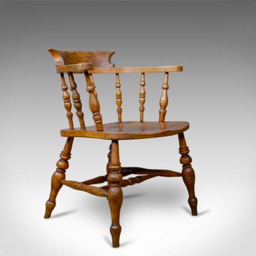 Antique Bow-back Elbow Chair, English, Victorian, Smokers, Captains, Circa 1890