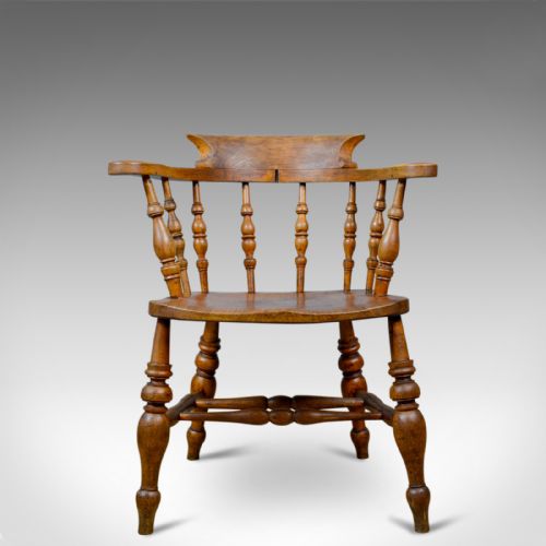 fig 1. Antique Bow-Back Elbow Chair, English, Victorian, Smokers, Captains, Circa 1890