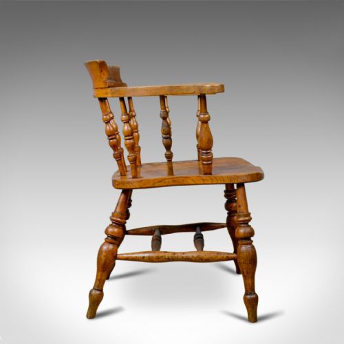 fig 2. Antique Bow-Back Elbow Chair, English, Victorian, Smokers, Captains, Circa 1890
