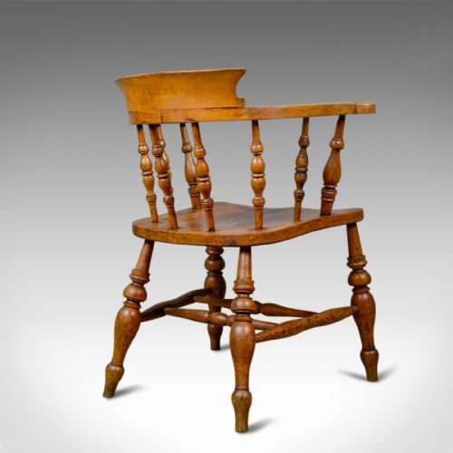 fig 3. Antique Bow-Back Elbow Chair, English, Victorian, Smokers, Captains, Circa 1890