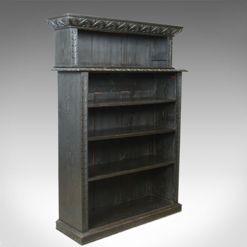 Antique Open Bookshelf, Oak, Victorian, Bookcase, Jacobean Overtones Circa 1890