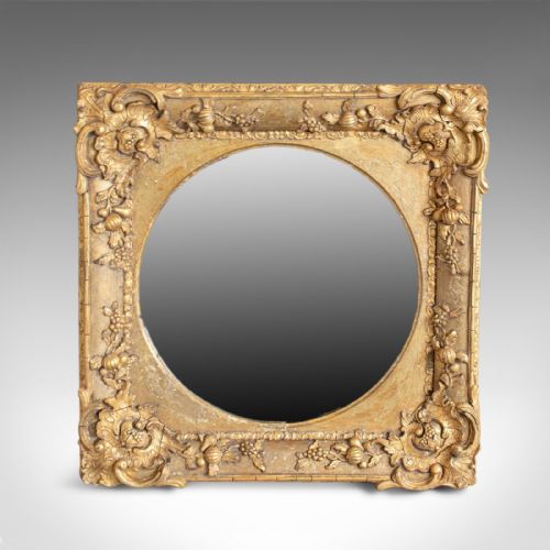 fig 1. Antique Wall Mirror, English, Victorian, Gilt Gesso, Square, Circular Circa 1870