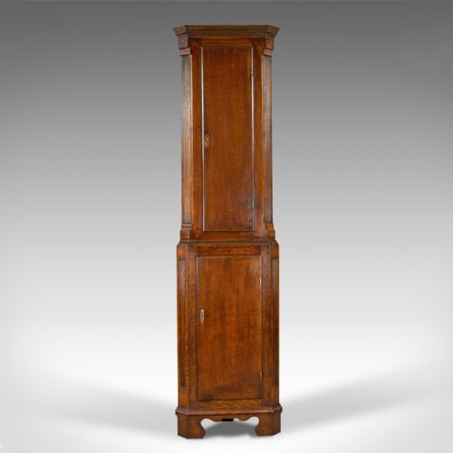 Tall, Narrow Antique Corner Cabinet, Edwardian, Georgian Revival, Oak, C.1910