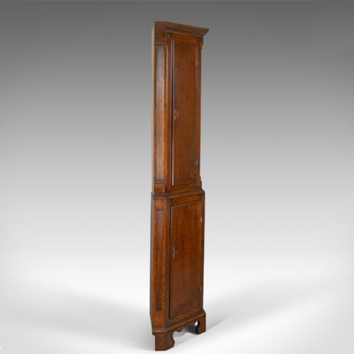 fig 1. Tall, Narrow Antique Corner Cabinet, Edwardian, Georgian Revival, Oak, c.1910