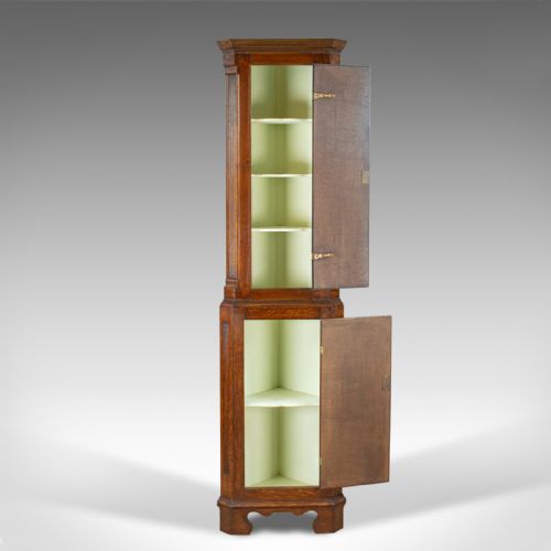 fig 2. Tall, Narrow Antique Corner Cabinet, Edwardian, Georgian Revival, Oak, c.1910