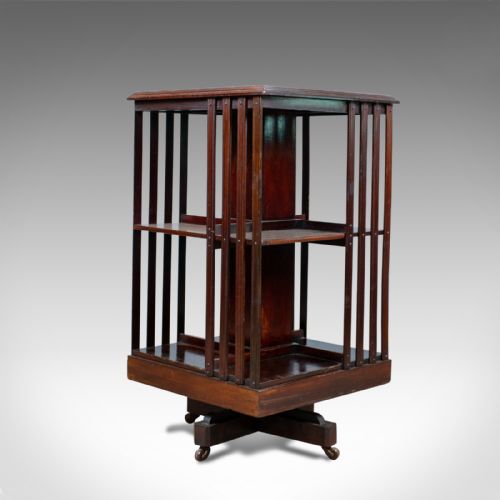 fig 1. Antique Revolving Bookcase, English, Edwardian, Walnut, Bookshelf, Circa 1910
