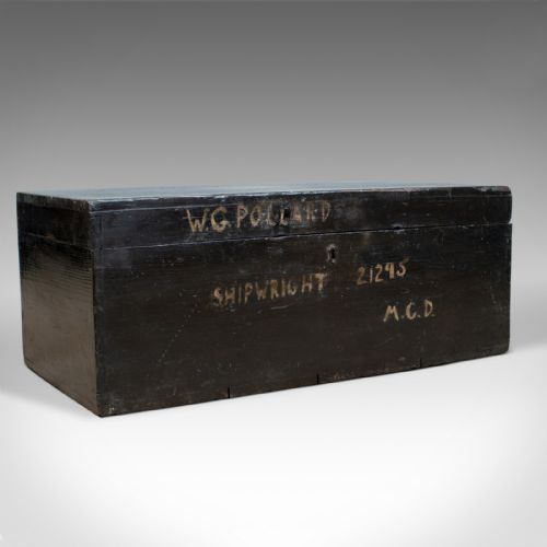 Antique Shipwright's Chest, Pine Tool Box Trunk, W.g. Pollard Early 20th Century