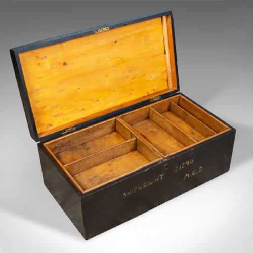 fig 3. Antique Shipwright's Chest, Pine Tool Box Trunk, W.G. Pollard Early 20th Century