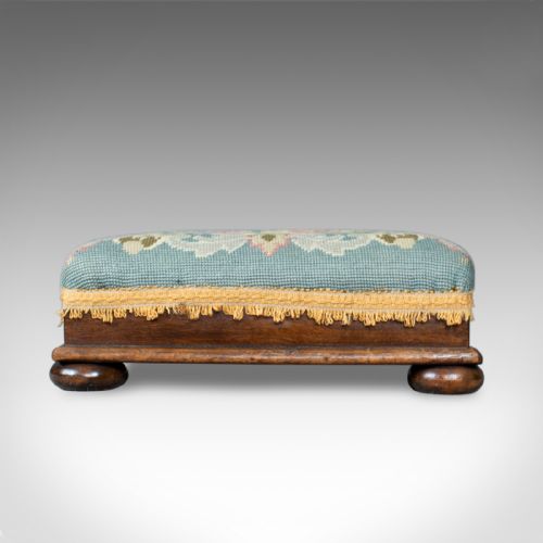 fig 1. Square Antique Footstool, English, Victorian, Needlepoint, Carriage, C19th c1890