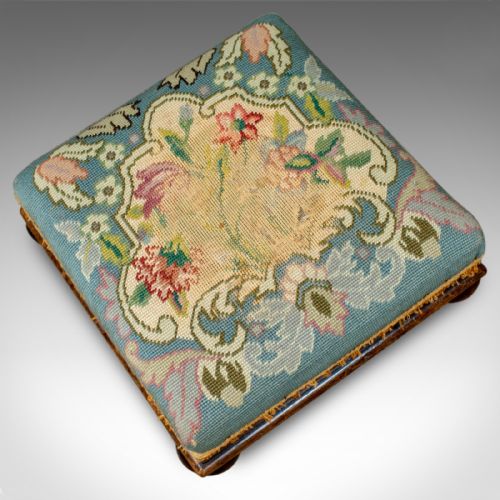 fig 2. Square Antique Footstool, English, Victorian, Needlepoint, Carriage, C19th c1890