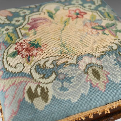 fig 3. Square Antique Footstool, English, Victorian, Needlepoint, Carriage, C19th c1890