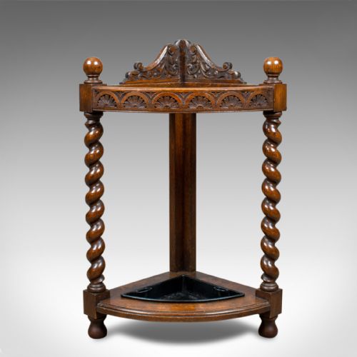 Antique Corner Stick Stand, Edwardian, Umbrella, Oak, Early C20th, Circa 1910