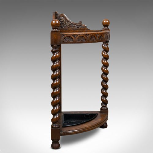 fig 1. Antique Corner Stick Stand, Edwardian, Umbrella, Oak, Early C20th, Circa 1910