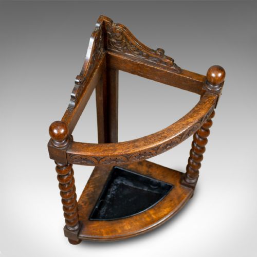 fig 2. Antique Corner Stick Stand, Edwardian, Umbrella, Oak, Early C20th, Circa 1910