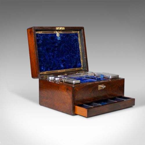 fig 4. Antique Vanity Box, English, Victorian, Travelling Case, Rosewood, Circa 1850