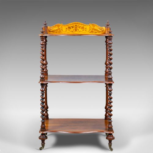fig 1. Antique Whatnot, English, Walnut, Three Tier, Victorian, Display Stand, c.1850