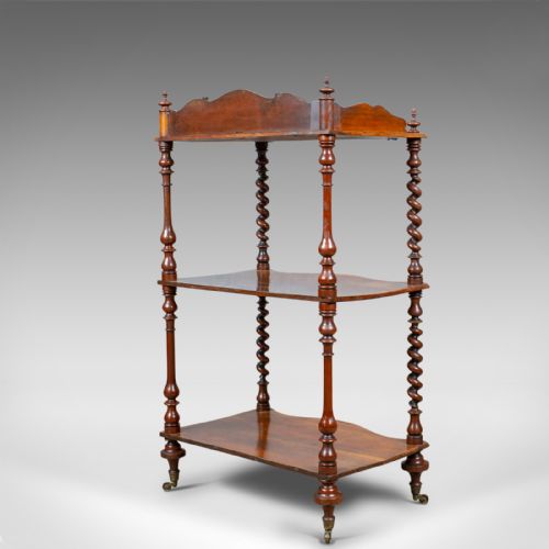 fig 3. Antique Whatnot, English, Walnut, Three Tier, Victorian, Display Stand, c.1850