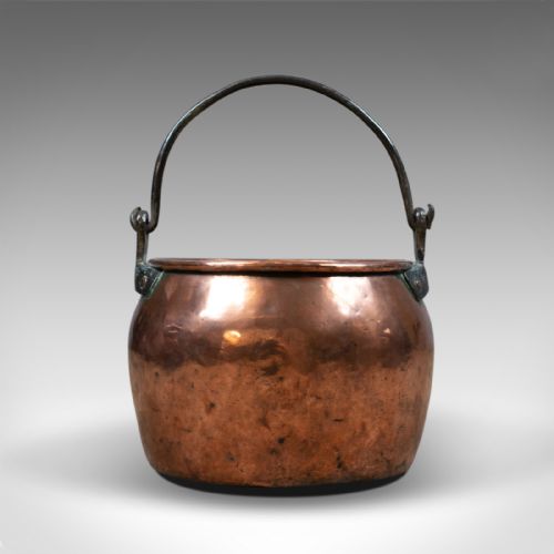Antique Copper Cauldron, Georgian Pot, Fireside Log or Coal Scuttle, Heavy C18th