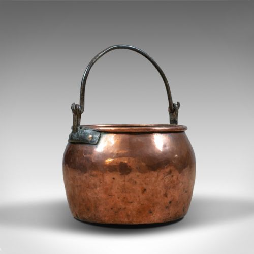 fig 2. Antique Copper Cauldron, Georgian Pot, Fireside Log or Coal Scuttle, Heavy C18th