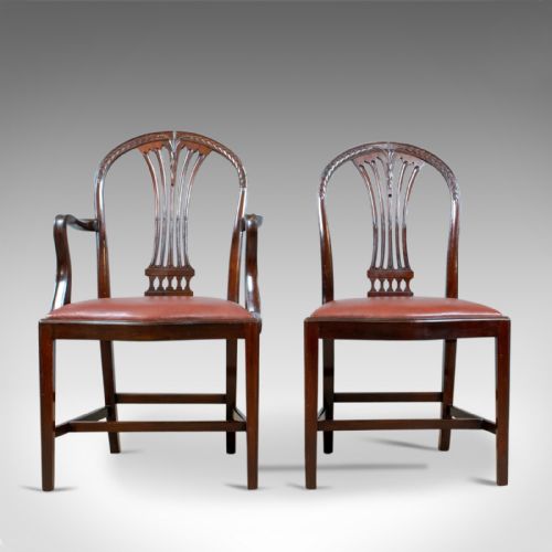 fig 1. Antique Set of Six Dining Chairs, Hoop Back, Manner of Hepplewhite, Circa 1930