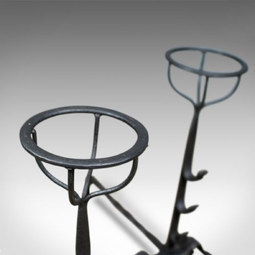 fig 1. Antique Pair of Firedogs, English, Medieval Revival, Andirons, Forged Circa 1900