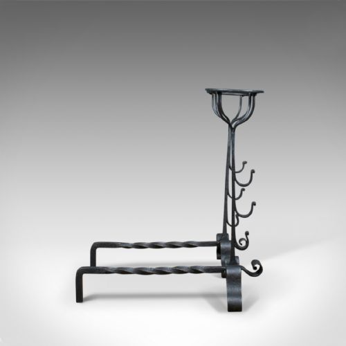 fig 3. Antique Pair of Firedogs, English, Medieval Revival, Andirons, Forged Circa 1900