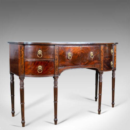 Antique Secretaire, Bow-fronted Sideboard, Georgian, Mahogany, Circa 1790