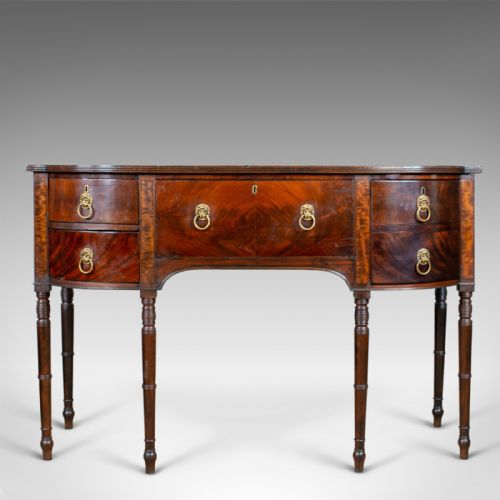 fig 1. Antique Secretaire, Bow-Fronted Sideboard, Georgian, Mahogany, Circa 1790