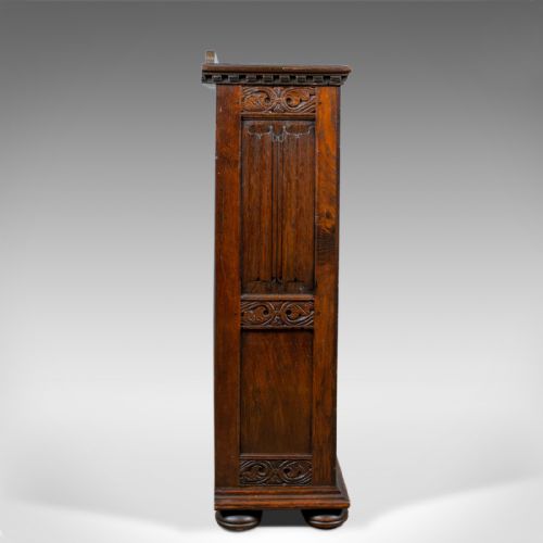 fig 2. Antique Bookcase Cabinet, Oak, Gothic Overtones, Robertson and Coleman, c.1880