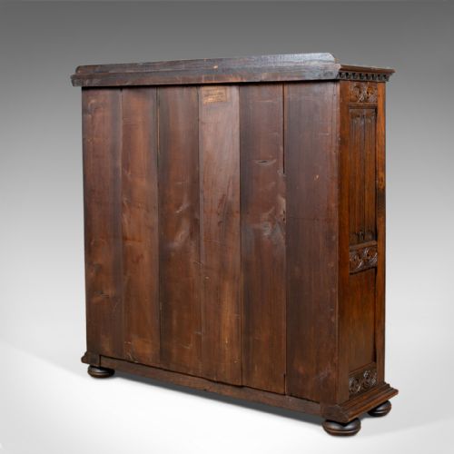 fig 3. Antique Bookcase Cabinet, Oak, Gothic Overtones, Robertson and Coleman, c.1880