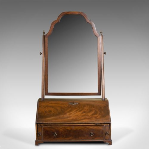 fig 1. Antique Bureau Mirror, English, Georgian Revival, Mahogany, Toilet Circa 1910