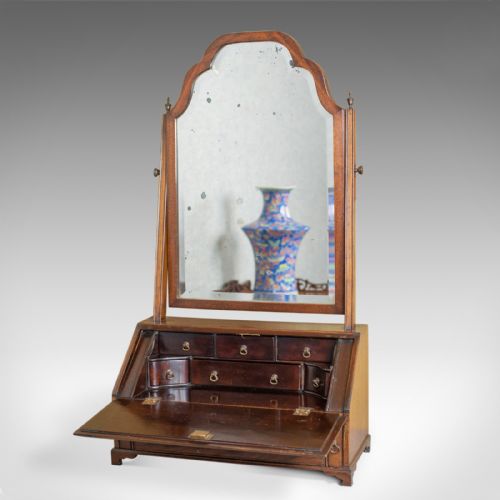fig 3. Antique Bureau Mirror, English, Georgian Revival, Mahogany, Toilet Circa 1910